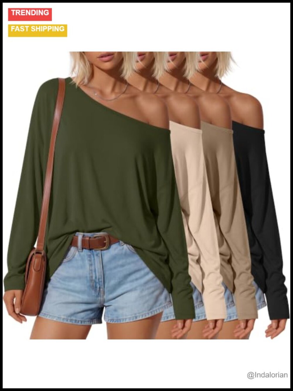 4 Pack Women's Off The Shoulder Oversized Long Sleeve Tops